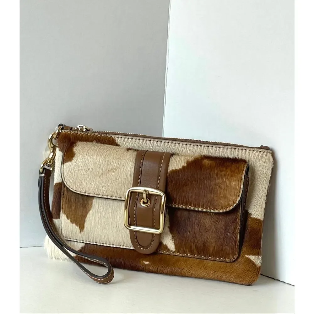 Coach Ashton Wristlet Haircalf Cow Print Leather Clutch CDY07